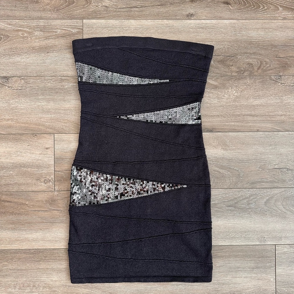 Arden B. Strapless Bodycon Tube Dress Size M Y2K Sequin Grey It Girl McBling VTG